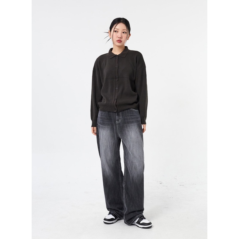 Wide Leg Black Jeans CM315 Black S