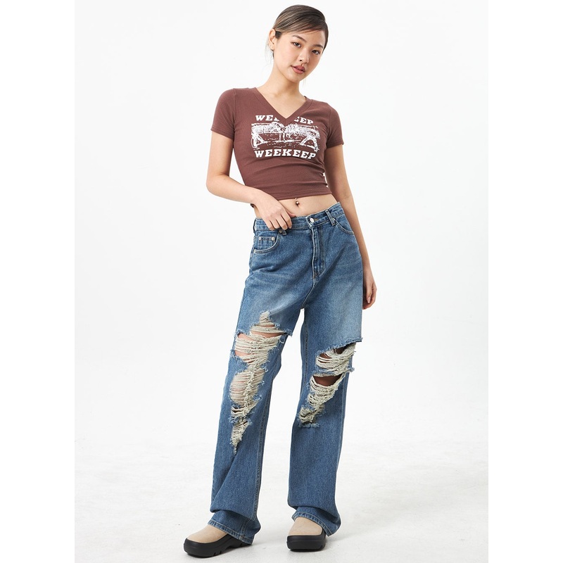 Wide Ripped Jeans CA304 Blue S