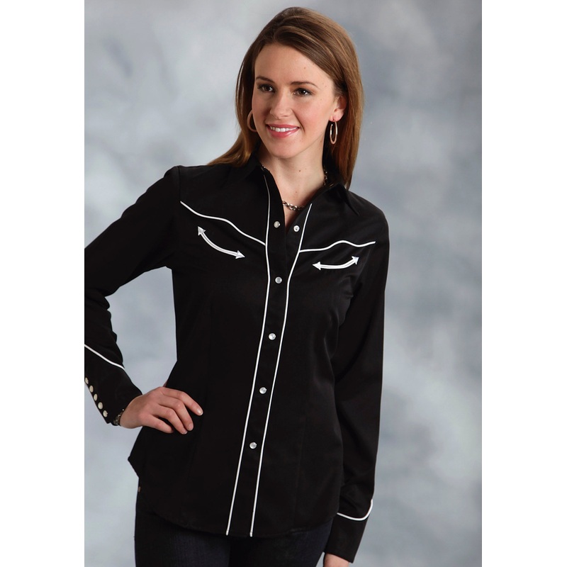 Womens Black With Red White And Blue American Flag Skull Long Sleeve Western Snap Shirt XS