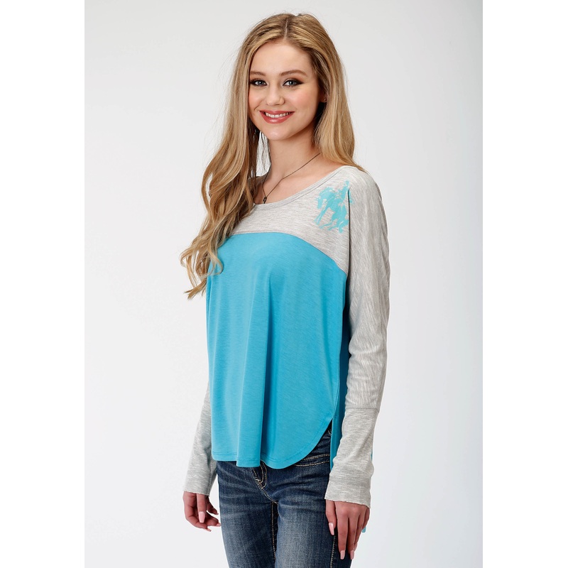 Womens Grey And Blue Long Sleeve Knit Top XS