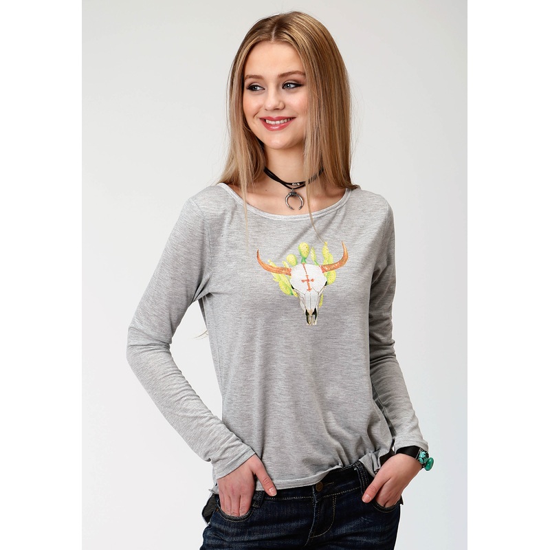 Womens Grey With Screen Print Knit Top XS