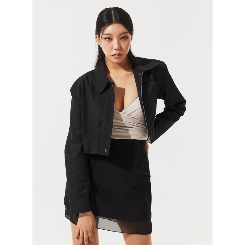 Zip-Up Cropped Jacket IM329 Light beige S/M