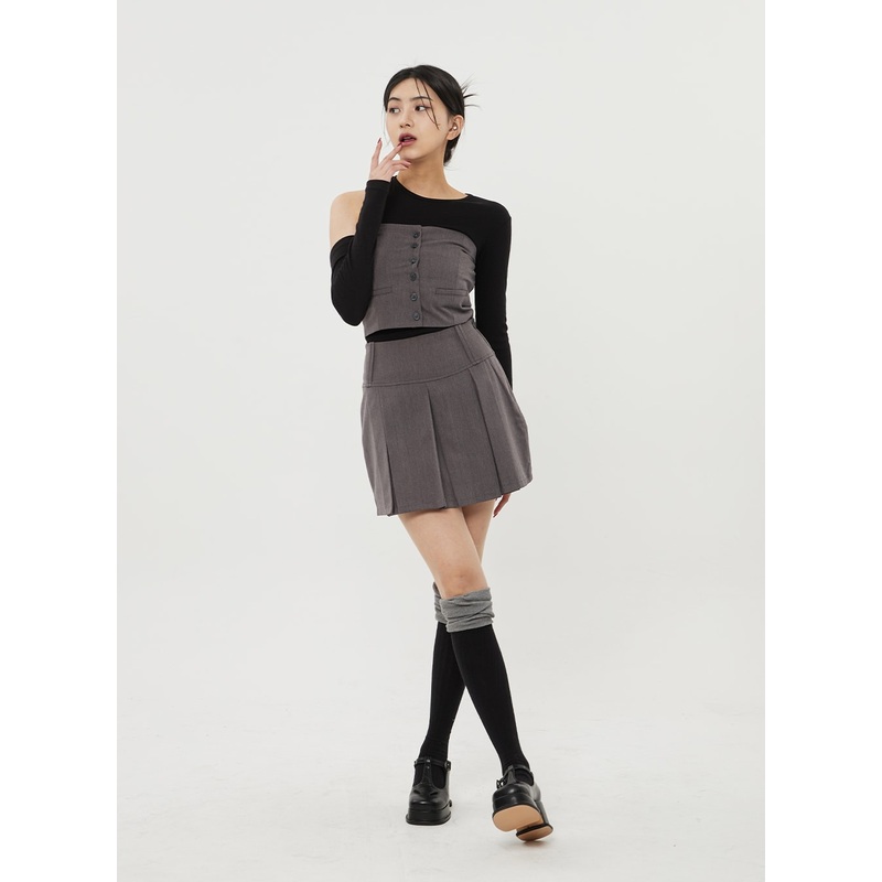 Pleated Mini Skirt BF314 Dark gray S