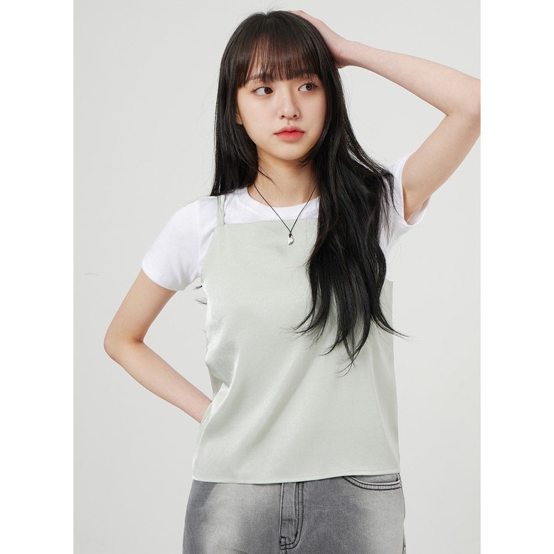 Satin Sleeveless Top OF327 White S/M