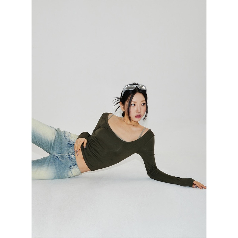 Scoop Neck Cropped Top CF315 White S/M