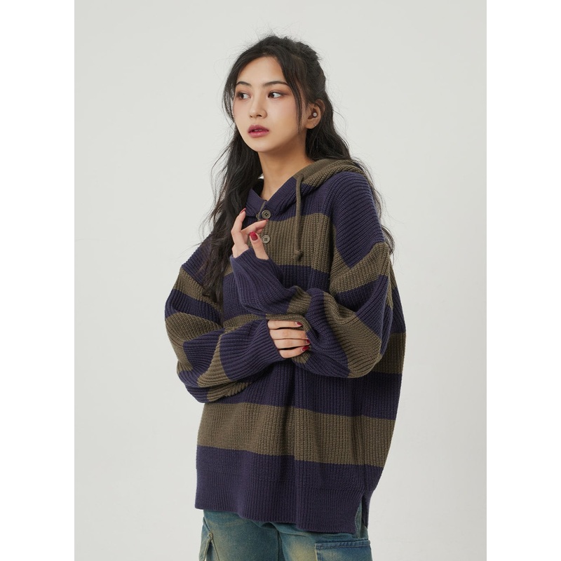 Stripe Knit Hoodie BF321 Dark green S/M