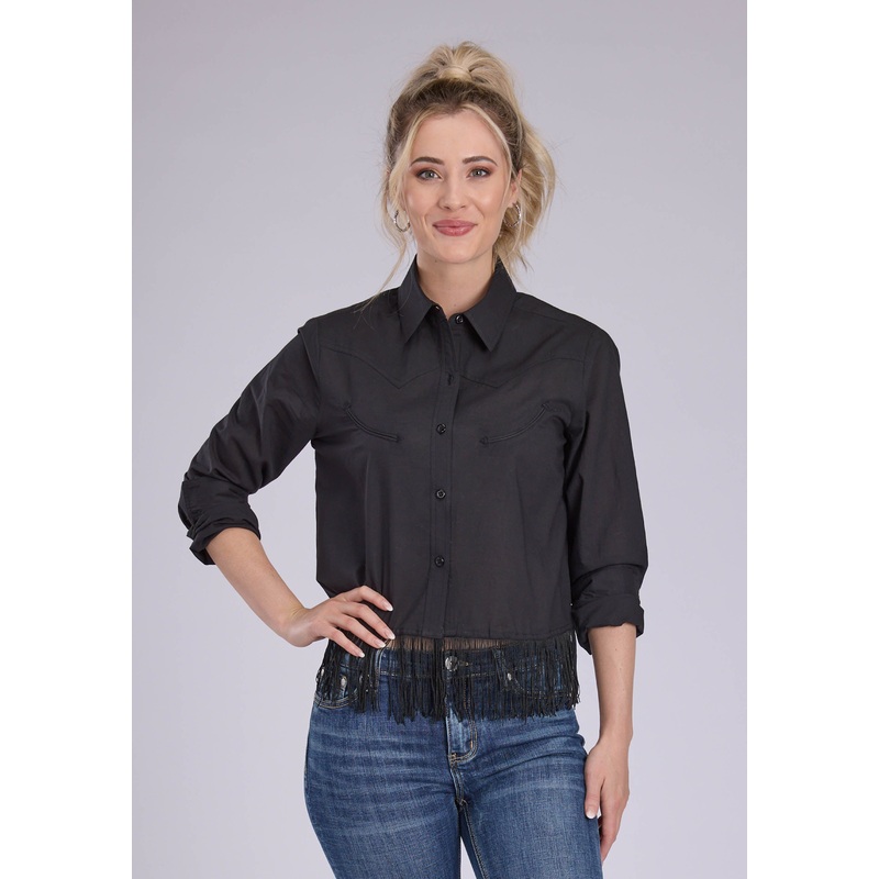 Womens Cotton Cambric Western Top Long Sleeve Button Western Shirt XS