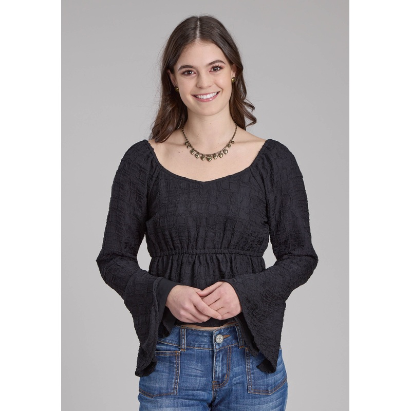 Womens Double Cloth Blouse, Long Sleeve Pullover Western Shirt XS