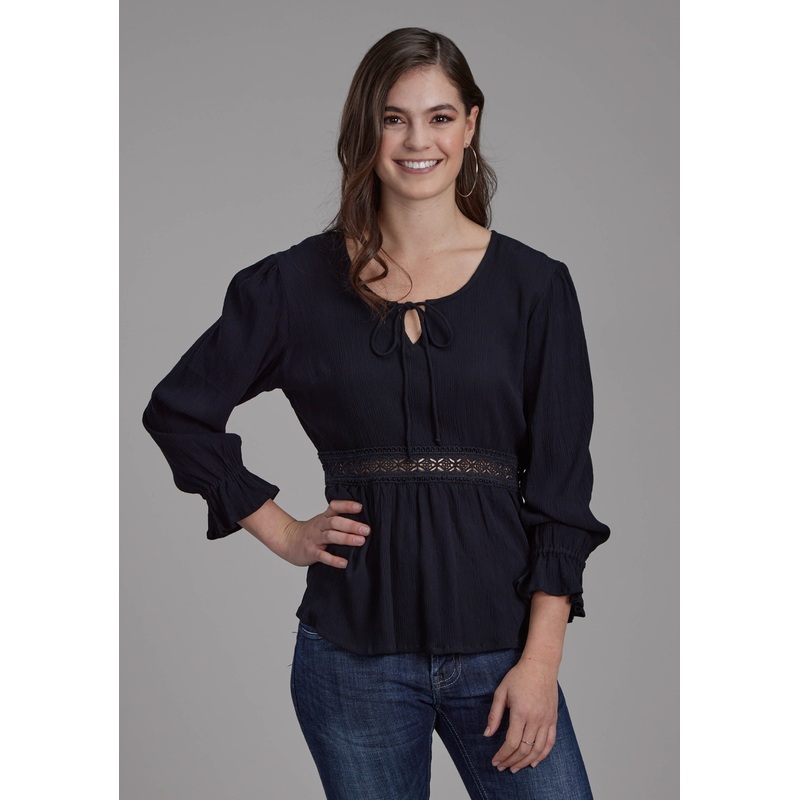 Womens Rayon Crepe Long Sleeve Blouse Long Sleeve Pullover Western Shirt XS