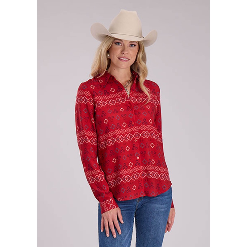 Womens Rwb Aztec Western Blouse Long Sleeve Button Western Shirt XS