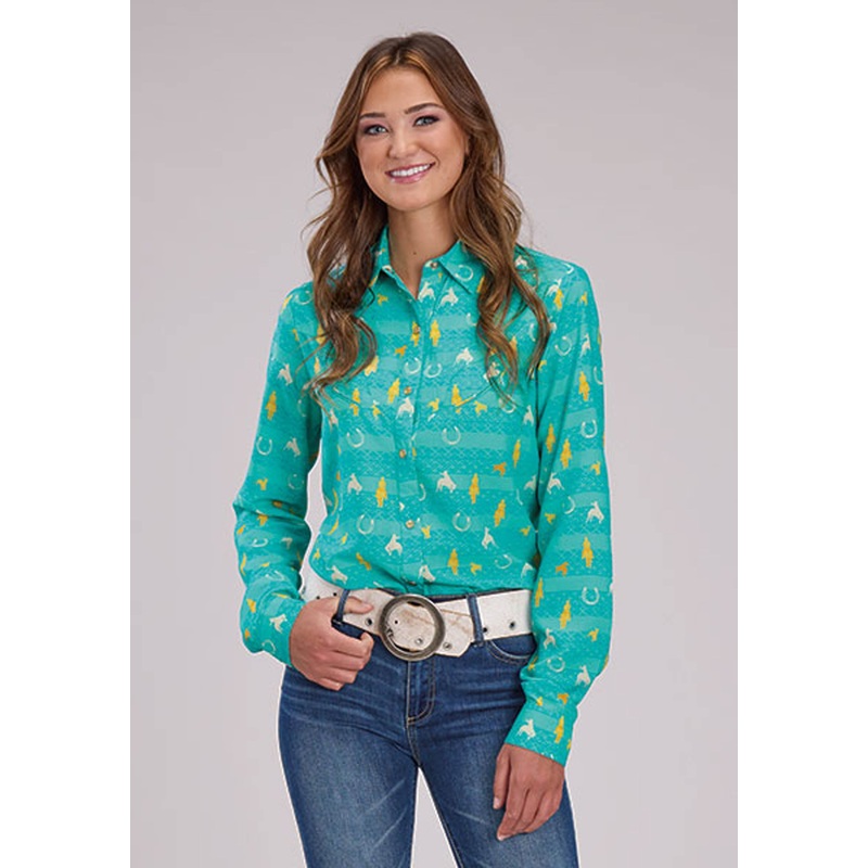 Womens Vintage Aztec Print Western Blouse Long Sleeve Snap Western Shirt XS