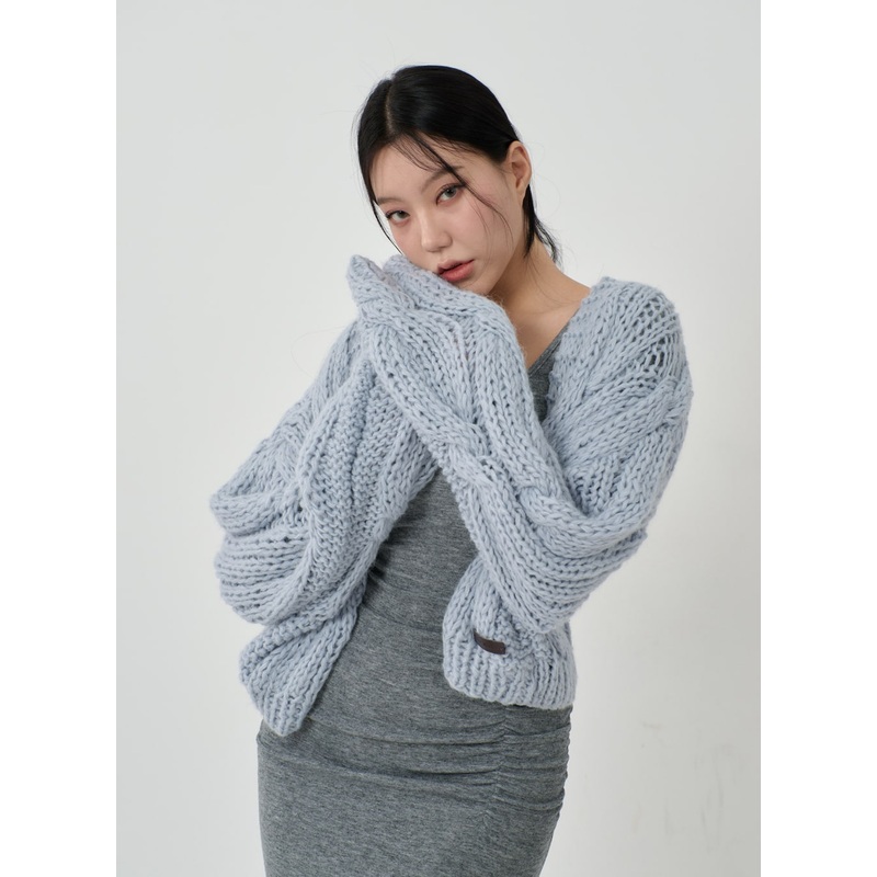 Oversized Cropped Knit Cardigan ID22 Beige S/M