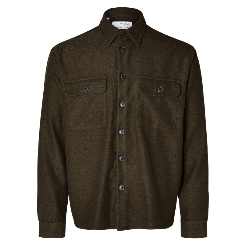 Selected Mason Twill Long Sleeve Overshirt Forest Night Small