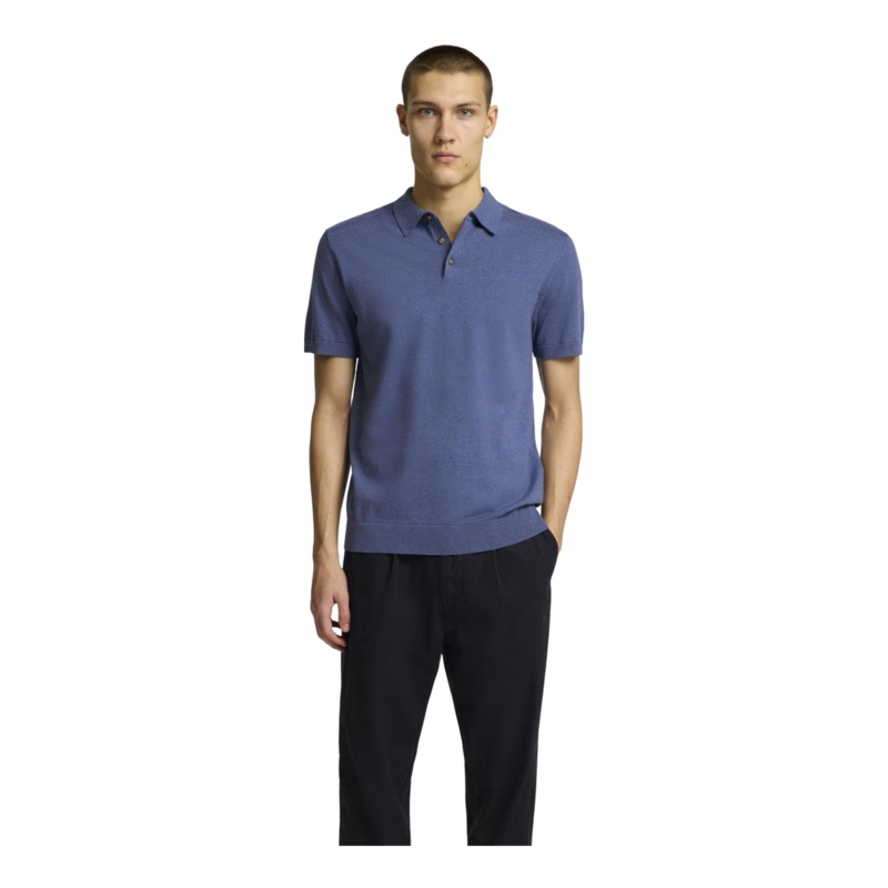 Selected Short Sleeve Knitted Polo Oceana Melange Small