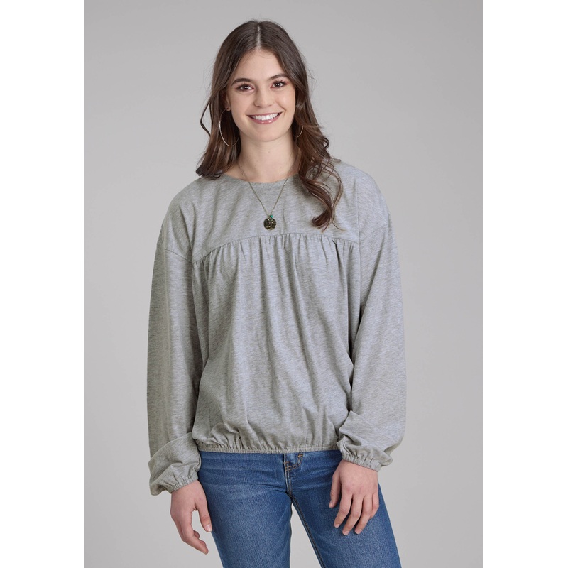 Womens Heather Gray Long Sleeve Blouse Long Sleeve Pullover Western Shirt XS