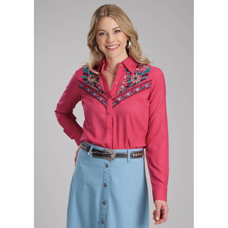 Womens Rayon Challis Blouse Long Sleeve Snap Western Shirt XS