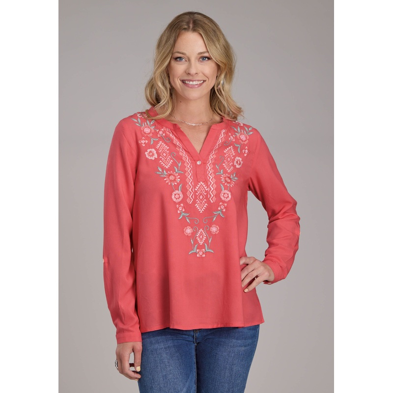 Womens Rayon Challis Shirt Long Sleeve Pullover Western Shirt XS