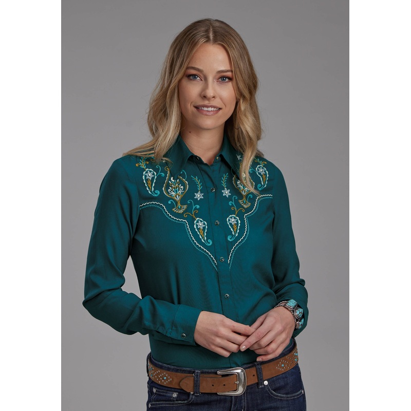 Womens Rayon Challis Shirt Long Sleeve Snap Western Shirt XS