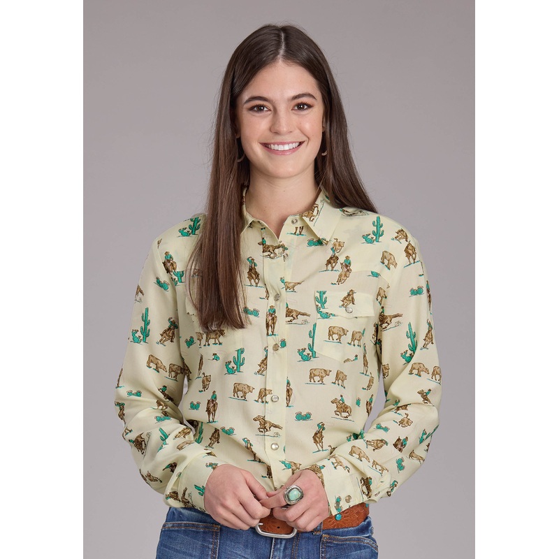 Womens Ropers Printed Rayon Long Sleeve Snap Western Shirt XS