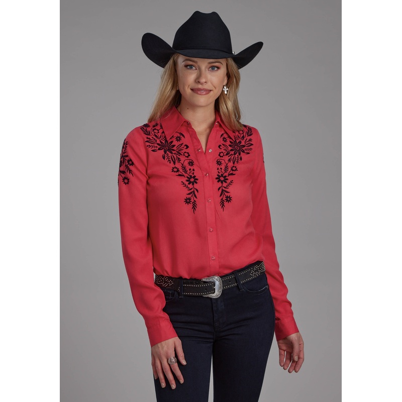 Womens Solid Rayon Challis Shirt Long Sleeve Snap Western Shirt XS