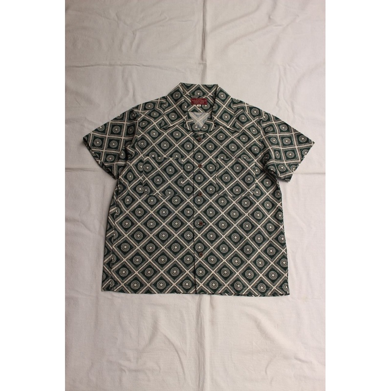 ADJUSTABLE COSTUME / ORIGINAL PRINT OPEN COLLAR S/S SHIRT (AS-139,GREEN) 38