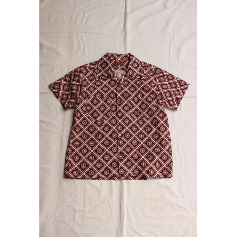 ADJUSTABLE COSTUME / ORIGINAL PRINT OPEN COLLAR S/S SHIRT (AS-139,WINE) 38