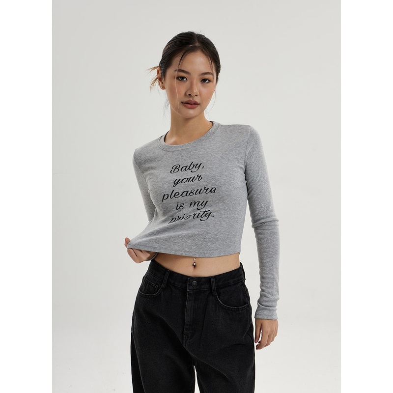 Lettering Print Long Sleeve T-Shirt CN16 White S/M