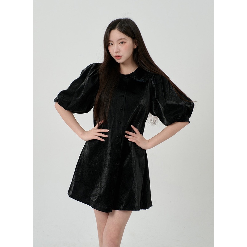 Puff Sleeve Faux Leather Mini Dress BD12 Light beige S/M