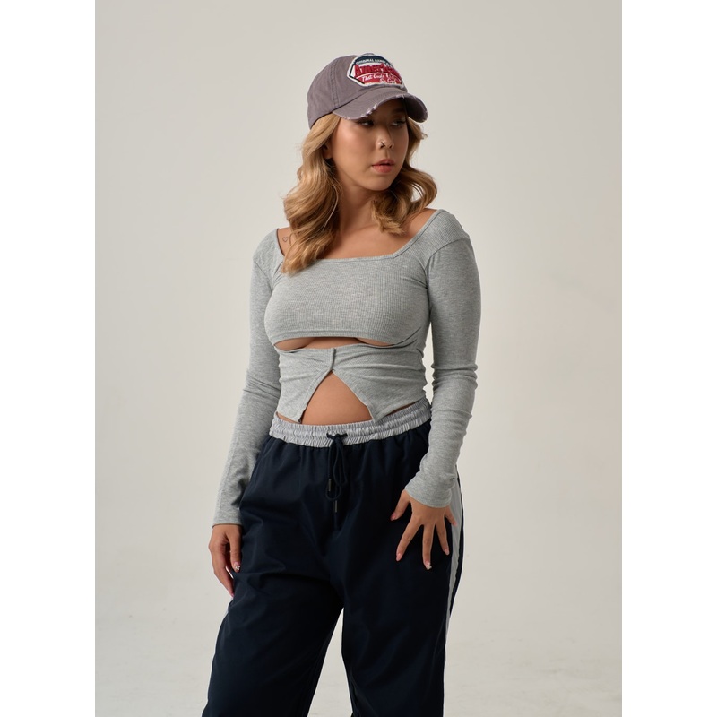 Sexy Square Neck Front Hole Top IN22 White S/M