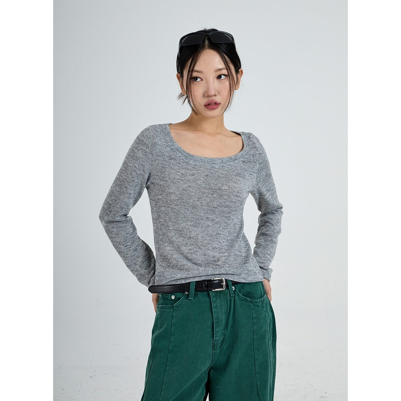 Simpe Wide Round Neck T-Shirt CO17 Gray S