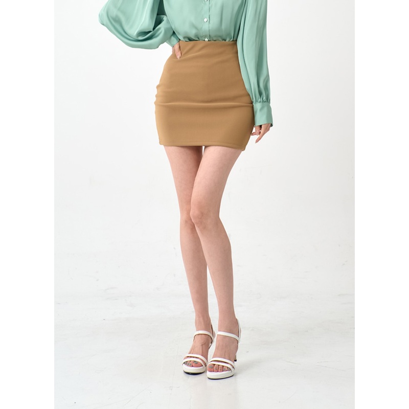 Simple High Waist Pencil Mini Skirt IO12 Beige S