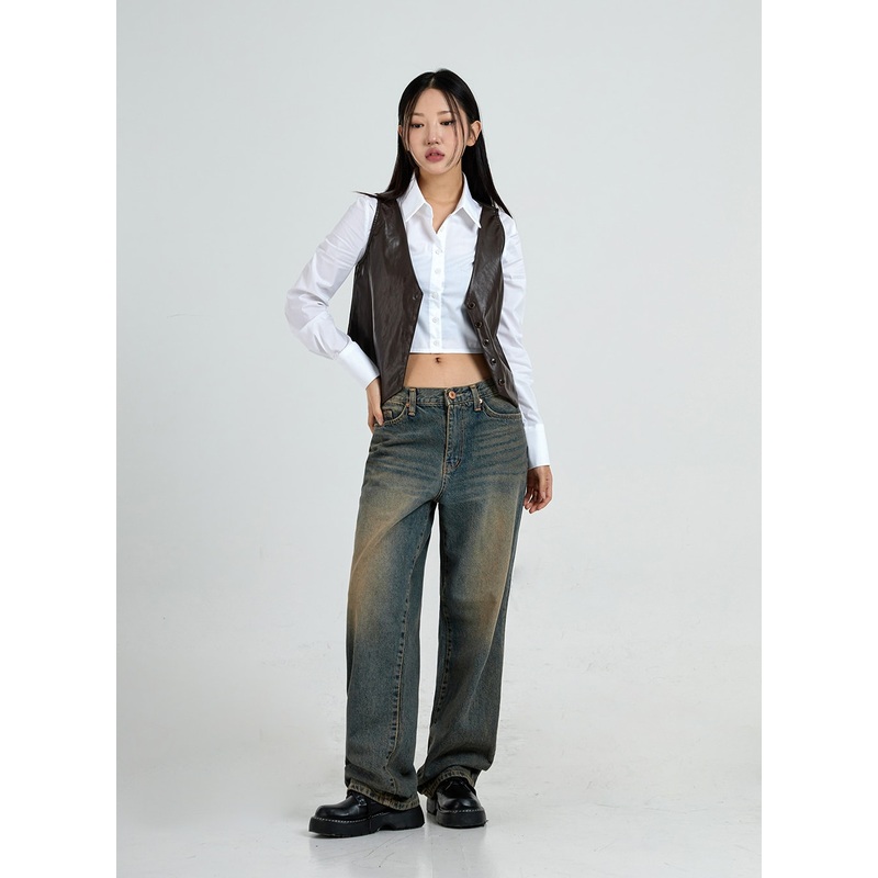 Vintage Washing Wide Denim Pants CO13 Dark Blue S