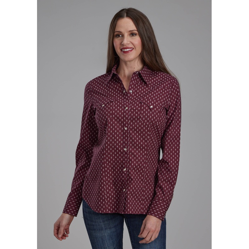 Womens Arrow Print Long Sleeve Snap Western Shirt XS