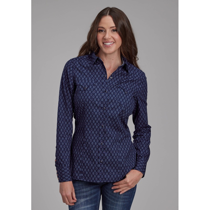 Womens Aztecs Print Long Sleeve Snap Western Shirt XS