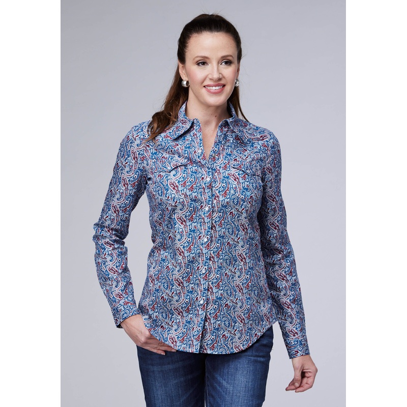 WOMENS BLUE RIVER PAISLEY LONG SLEEVE SNAP WESTERN SHIRT XS