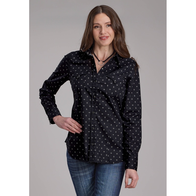 Womens Broken Diamonds Long Sleeve Snap Western Shirt XS