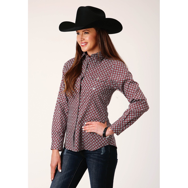 WOMENS CLASSIC FOULARD LONG SLEEVE SNAP WESTERN SHIRT XS
