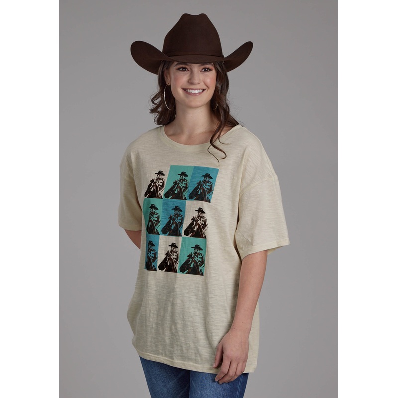 Womens Cotton Slub Jersey Tee Short Sleeve Pullover Western Shirt XS