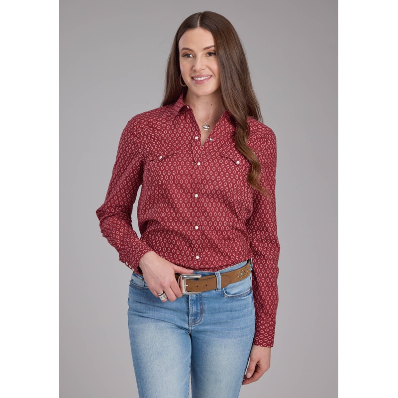 Womens Geo Print Long Sleeve Snap Western Shirt XS