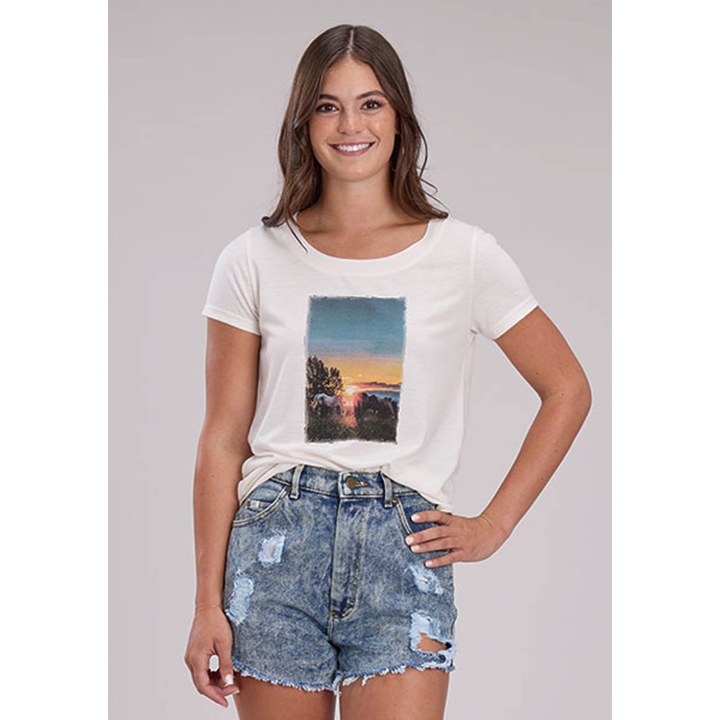 Womens Jersey Knit Crew Neck Tee Short Sleeve Pullover Western Shirt XS