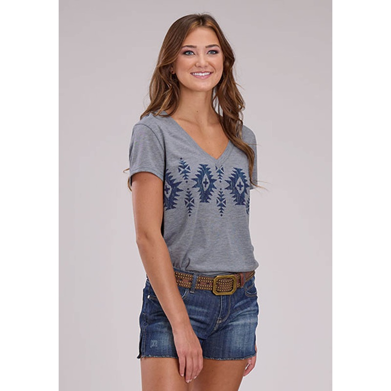 Womens Jersey Knit V-Neck Tee Short Sleeve Pullover Western Shirt XS