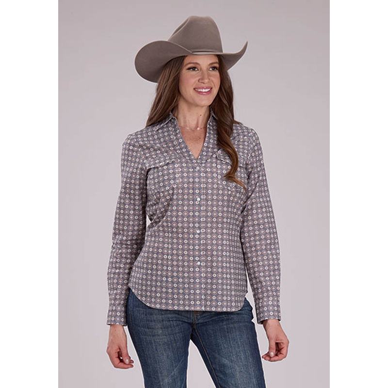 Womens Medallion Foulard Long Sleeve Snap Western Shirt XS