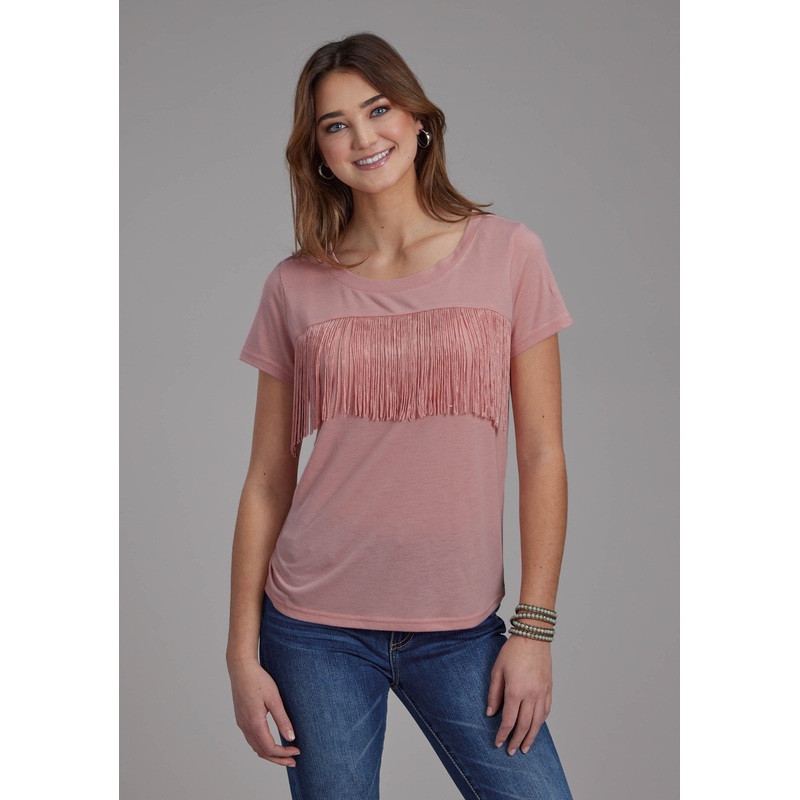 Womens Poly Rayon Ss Tee Short Sleeve Pullover Western Shirt XS