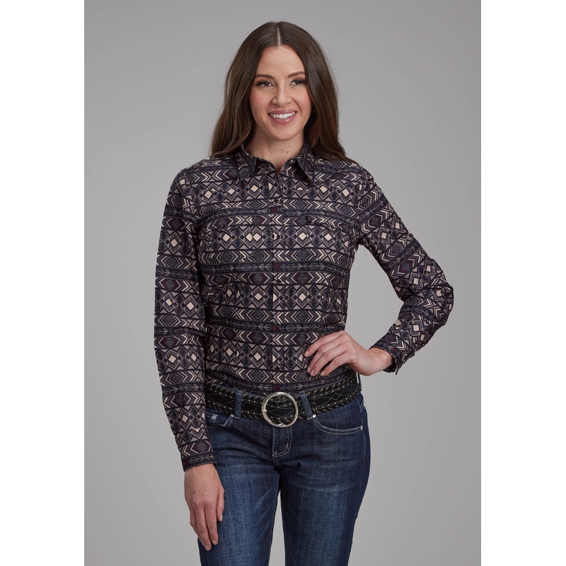 Womens Pop Color Aztec Print Long Sleeve Snap Western Shirt XS
