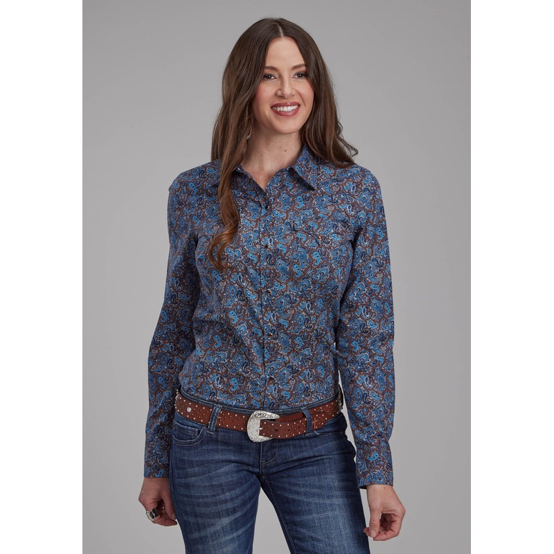 Womens River Paisley Long Sleeve Snap Western Shirt XS
