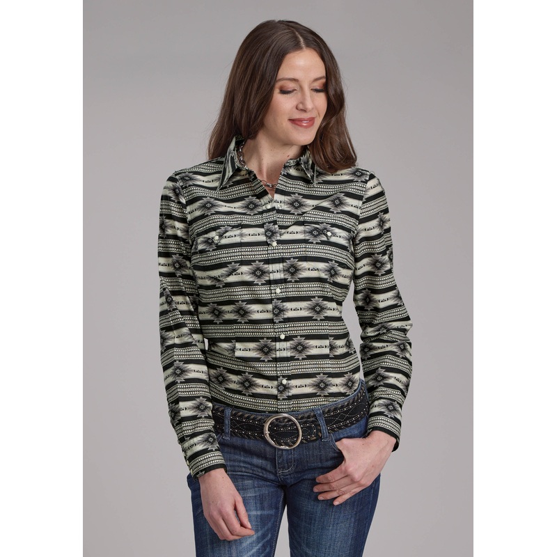 Womens Santa Fe Aztec Long Sleeve Snap Western Shirt XS