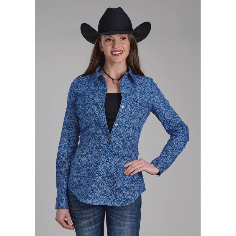 Womens Saphire Ornamental Long Sleeve Snap Western Shirt XS