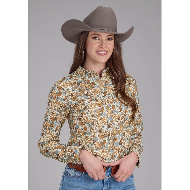 Womens Slade Paisley Print Long Sleeve Snap Western Shirt XS