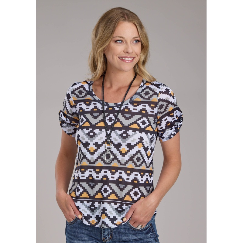 Womens Sweater Knit Scoop Neck Tee Short Sleeve Pullover Western Shirt XS