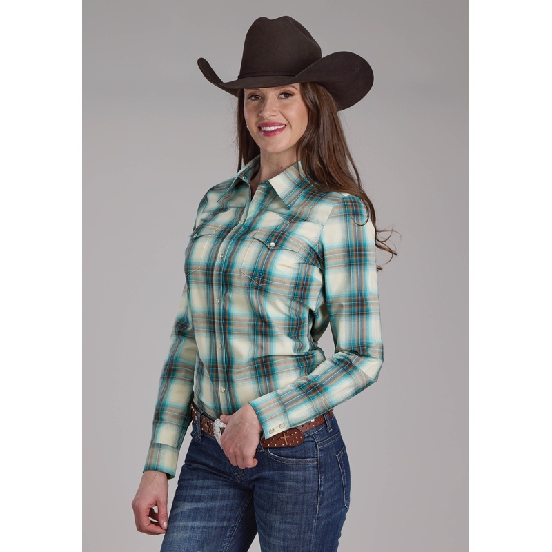Womens Taos Ombre Plaid Long Sleeve Snap Western Shirt XS